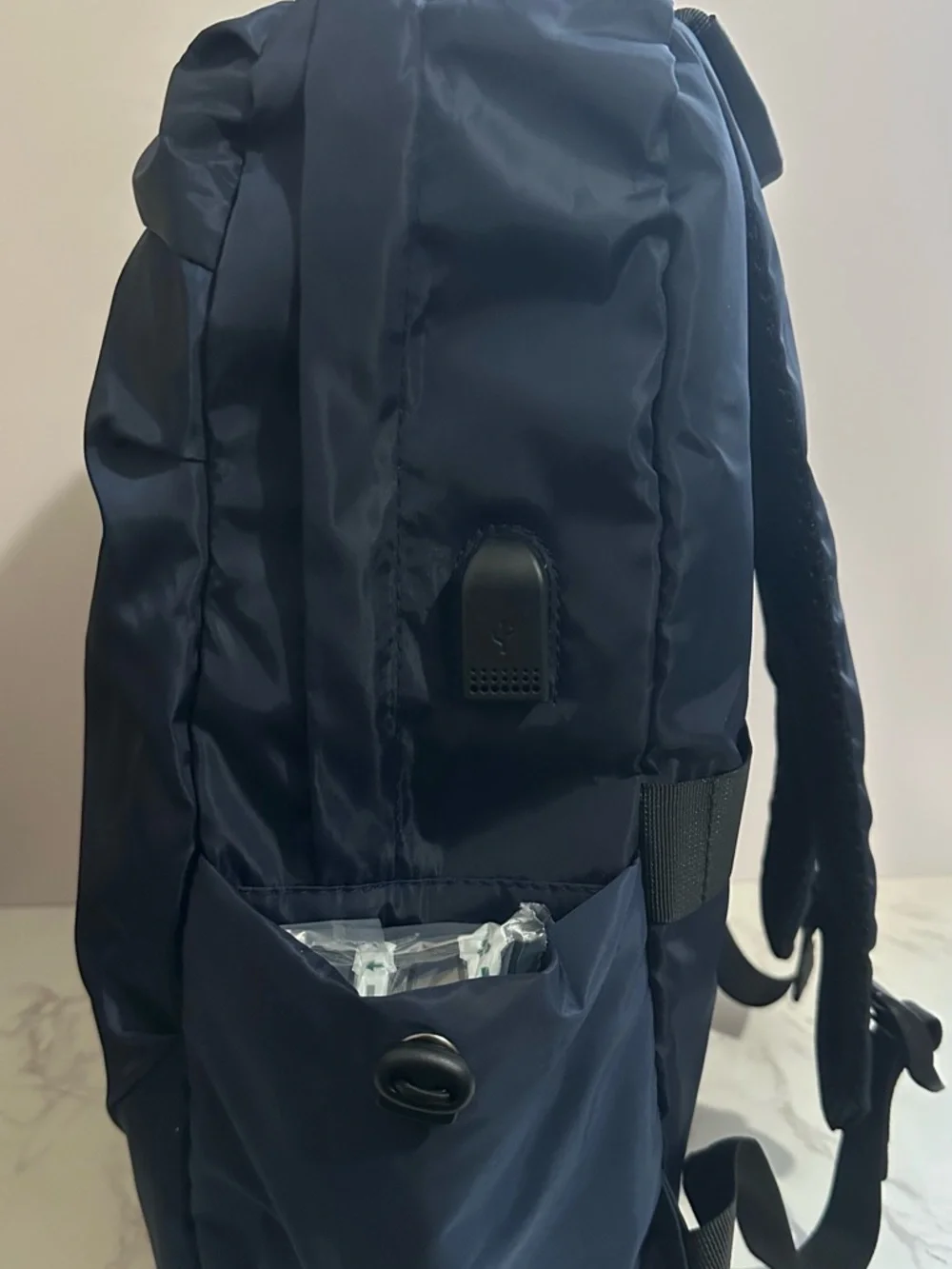 Men's Navy Blue Travel Backpack - Slim Urban Design with USB charging port
